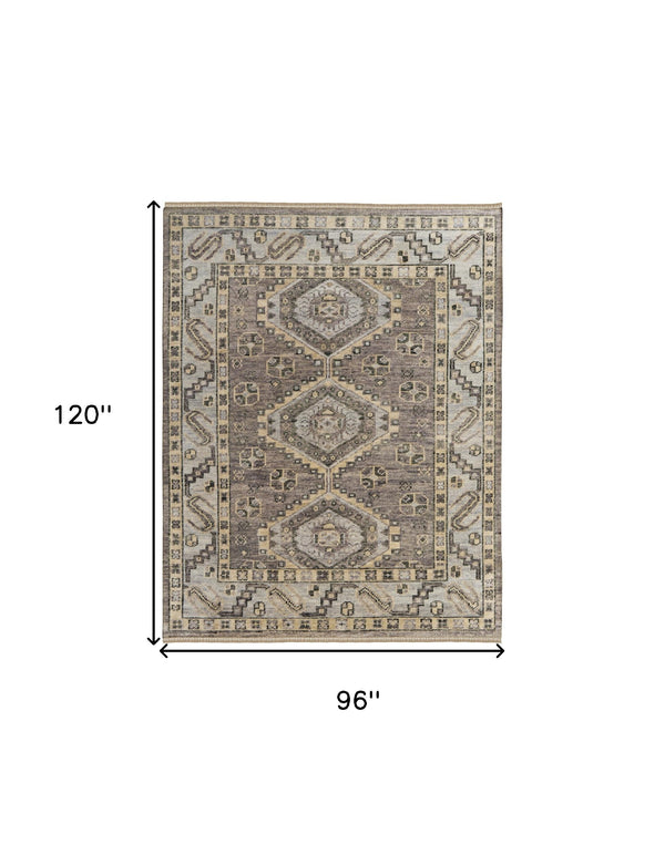 Homeroots 8' X 10' Gray And Brown Wool Geometric Hand Knotted Area Rug With Fringe Brown Wool 567074