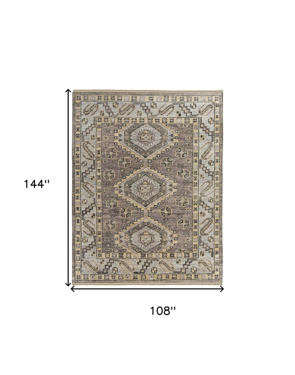 Homeroots 9' X 12' Gray And Brown Wool Geometric Hand Knotted Area Rug With Fringe Brown Wool 567075