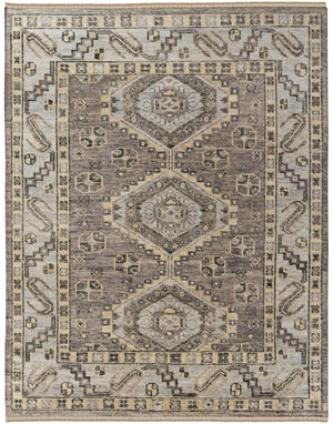 Homeroots 10' X 14' Gray And Brown Wool Geometric Hand Knotted Area Rug With Fringe Brown Wool 567076