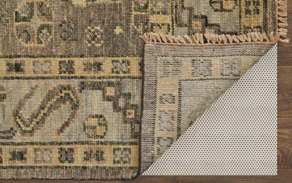 HomeRoots 3' Hand-Knotted Blue and Ivory Wool Area Rug - Geometric Design with Fringed Edges for Timeless Style 10' X 14' 567076