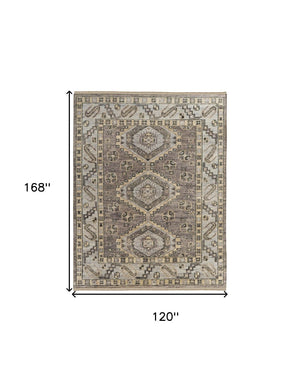 HomeRoots 3' Hand-Knotted Blue and Ivory Wool Area Rug - Geometric Design with Fringed Edges for Timeless Style 10' X 14' 567076
