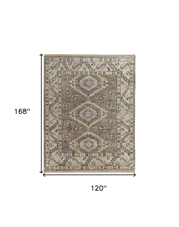 HomeRoots 3' Hand-Knotted Blue and Ivory Wool Area Rug - Geometric Design with Fringed Edges for Timeless Style 10' X 14' 567076