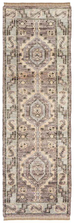 Homeroots 12' Ivory Gray And Brown Wool Geometric Hand Knotted Runner Rug With Fringe Brown Wool 567078