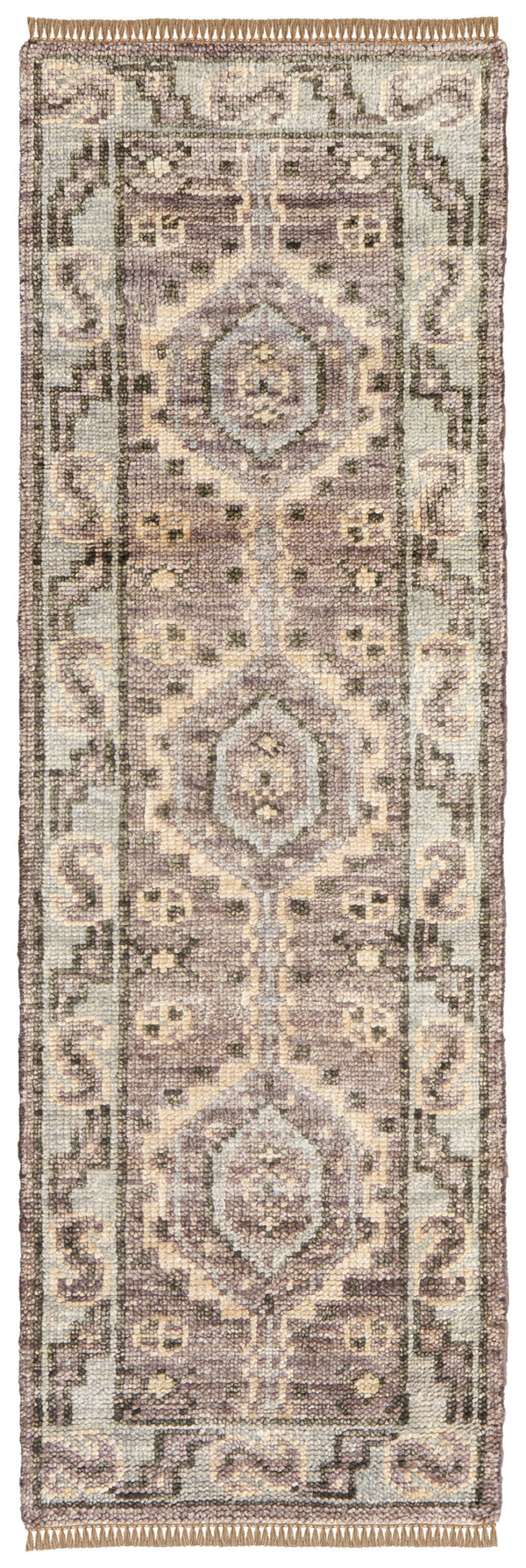 Homeroots 12' Ivory Gray And Brown Wool Geometric Hand Knotted Runner Rug With Fringe Brown Wool 567078