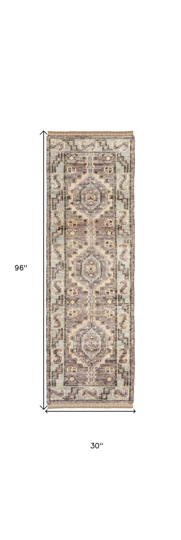 Homeroots 8' Ivory Gray And Brown Wool Geometric Hand Knotted Runner Rug With Fringe Brown Wool 567080