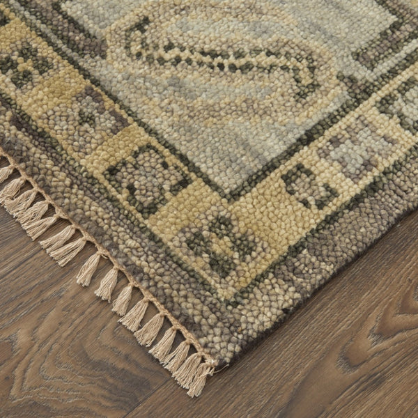 HomeRoots 3' Hand-Knotted Blue and Ivory Wool Area Rug - Geometric Design with Fringed Edges for Timeless Style 2' X 3' 567082