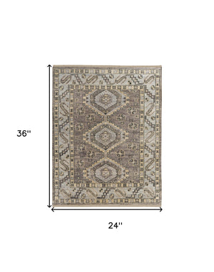 Homeroots 2' X 3' Gray And Brown Wool Geometric Hand Knotted Area Rug With Fringe Brown Wool 567082