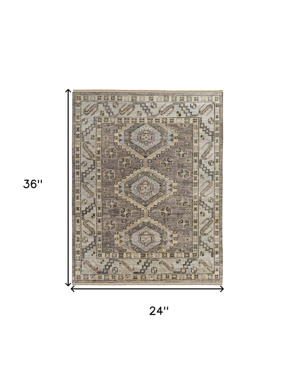 Homeroots 2' X 3' Gray And Brown Wool Geometric Hand Knotted Area Rug With Fringe Brown Wool 567082