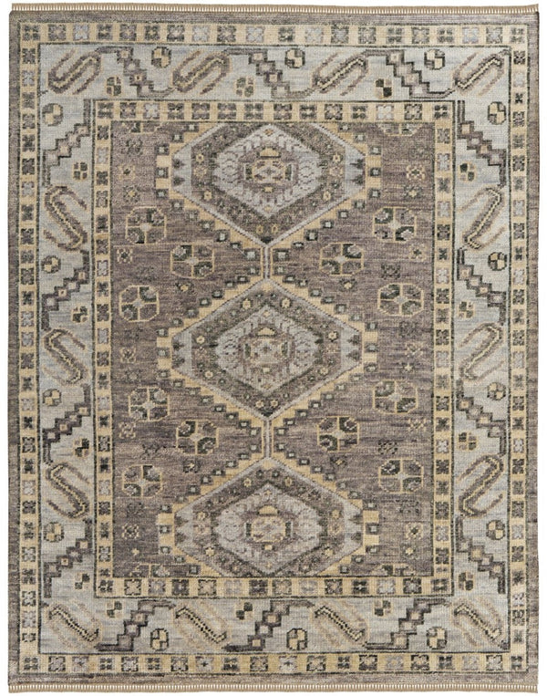HomeRoots 3' Hand-Knotted Blue and Ivory Wool Area Rug - Geometric Design with Fringed Edges for Timeless Style 2' X 3' 567082
