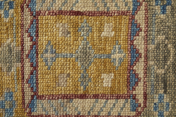 Homeroots 2' X 3' Blue Red And Yellow Wool Geometric Hand Knotted Area Rug With Fringe Blue Wool 567094