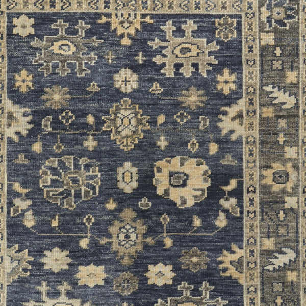 HomeRoots 3' Hand-Knotted Blue and Gray Floral Wool Area Rug with Fringe - Timeless Charm for Any Room 3' X 5' 567095