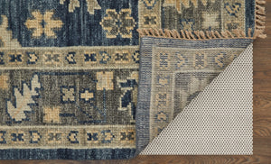HomeRoots 3' Hand-Knotted Blue and Gray Floral Wool Area Rug with Fringe - Timeless Charm for Any Room 2' X 3' 567106