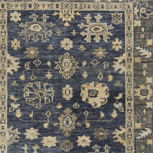 HomeRoots 3' Hand-Knotted Blue and Gray Floral Wool Area Rug with Fringe - Timeless Charm for Any Room 2' X 3' 567106