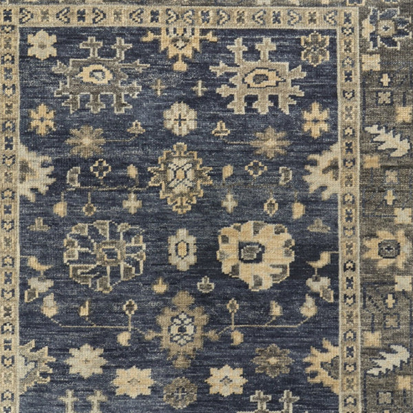 HomeRoots 3' Hand-Knotted Blue and Gray Floral Wool Area Rug with Fringe - Timeless Charm for Any Room 2' X 3' 567106