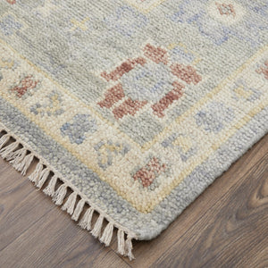HomeRoots 3' Hand-Knotted Blue and Gray Floral Wool Area Rug with Fringe - Timeless Charm for Any Room 10' Runner 567113