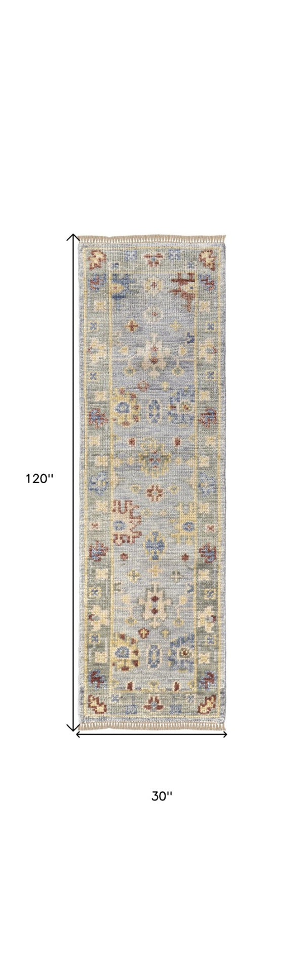 HomeRoots 3' Hand-Knotted Blue and Gray Floral Wool Area Rug with Fringe - Timeless Charm for Any Room 10' Runner 567113