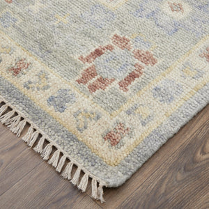 HomeRoots 3' Hand-Knotted Blue and Gray Floral Wool Area Rug with Fringe - Timeless Charm for Any Room 2' X 3' 567115
