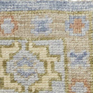 HomeRoots 3' Stylish Hand-Knotted Wool Area Rug with Geometric Design in Green, Blue, Yellow & Fringe 3' X 5' 567116
