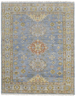 Homeroots 5' X 8' Green Blue And Yellow Wool Geometric Hand Knotted Area Rug With Fringe Blue Wool 567117