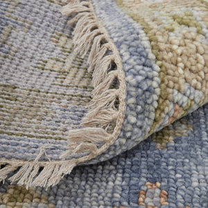 Homeroots 8' X 10' Green Blue And Yellow Wool Geometric Hand Knotted Area Rug With Fringe Blue Wool 567118