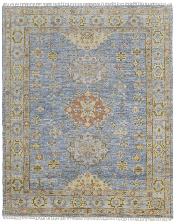 Homeroots 8' X 10' Green Blue And Yellow Wool Geometric Hand Knotted Area Rug With Fringe Blue Wool 567118