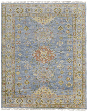 Homeroots 8' X 10' Green Blue And Yellow Wool Geometric Hand Knotted Area Rug With Fringe Blue Wool 567118