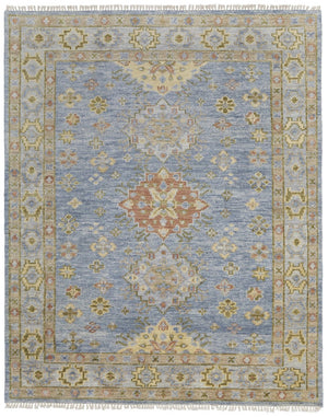 HomeRoots 3' Stylish Hand-Knotted Wool Area Rug with Geometric Design in Green, Blue, Yellow & Fringe 10' X 14' 567119