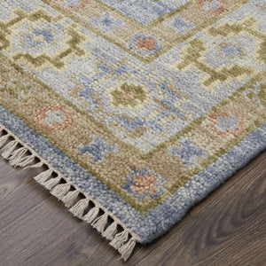 Homeroots 2' X 3' Green Blue And Yellow Wool Geometric Hand Knotted Area Rug With Fringe Blue Wool 567120