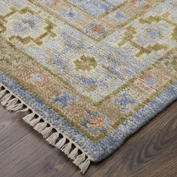 Homeroots 2' X 3' Green Blue And Yellow Wool Geometric Hand Knotted Area Rug With Fringe Blue Wool 567120