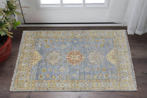 Homeroots 2' X 3' Green Blue And Yellow Wool Geometric Hand Knotted Area Rug With Fringe Blue Wool 567120