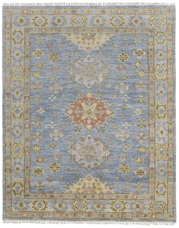 Homeroots 2' X 3' Green Blue And Yellow Wool Geometric Hand Knotted Area Rug With Fringe Blue Wool 567120