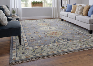 Homeroots 3' X 5' Gray Blue And Taupe Wool Geometric Hand Knotted Area Rug With Fringe Blue Wool 567121