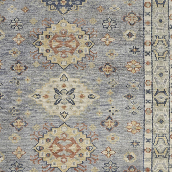 HomeRoots 3' Stylish Hand-Knotted Wool Area Rug with Geometric Design in Green, Blue, Yellow & Fringe 3' X 5' 567121