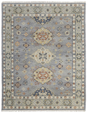 Homeroots 4' X 6' Gray Blue And Taupe Wool Geometric Hand Knotted Area Rug With Fringe Blue Wool 567122
