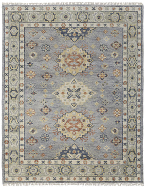 Homeroots 8' X 10' Gray Blue And Taupe Wool Geometric Hand Knotted Area Rug With Fringe Blue Wool 567124