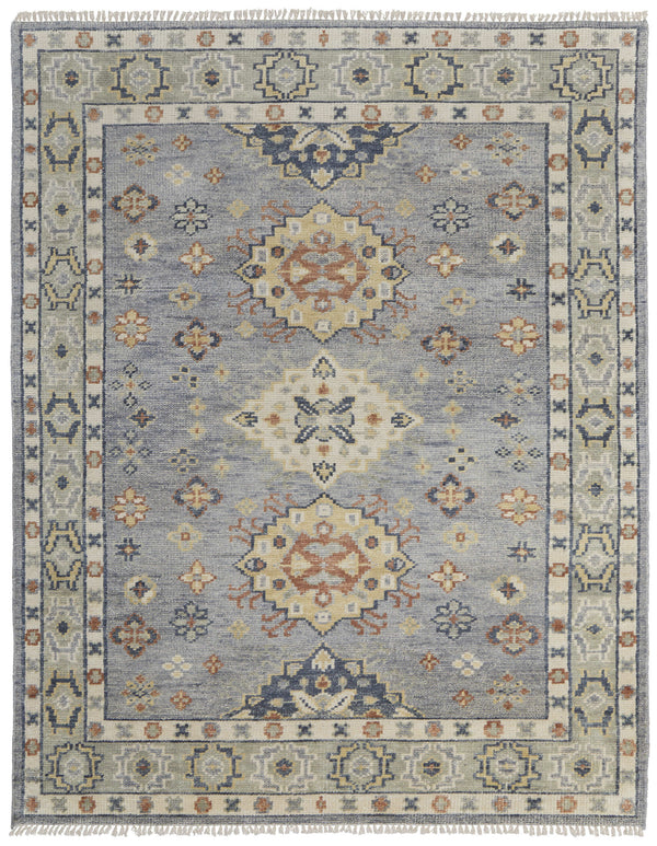 Homeroots 9' X 12' Gray Blue And Taupe Wool Geometric Hand Knotted Area Rug With Fringe Blue Wool 567125