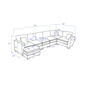 English Elm Modern U Shaped 6-Seat Sectional Sofa with Ottoman and 3 Toss Pillows, Corduroy Modular Comfort and Durable Frame Green W2363S00042