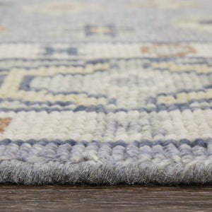 Homeroots 12' Gray Blue And Taupe Wool Geometric Hand Knotted Runner Rug With Fringe Blue Wool 567127