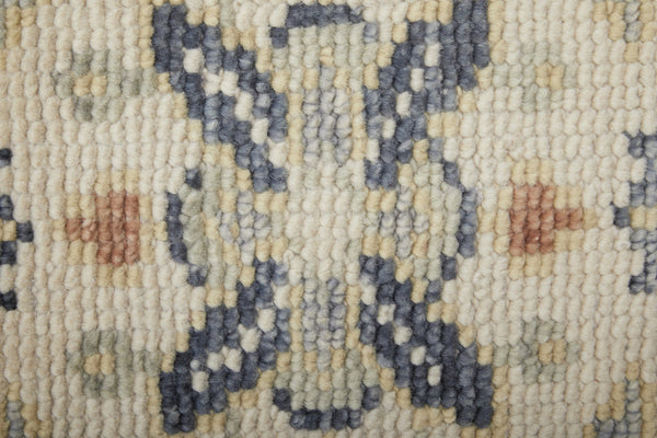 Homeroots 14' Gray Blue And Taupe Wool Geometric Hand Knotted Runner Rug With Fringe Blue Wool 567128