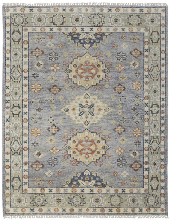 Homeroots 12' X 15' Gray Blue And Taupe Wool Geometric Hand Knotted Area Rug With Fringe Blue Wool 567129