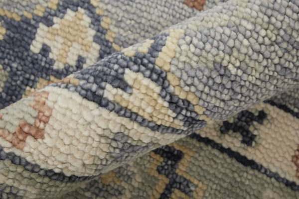 HomeRoots 3' Stylish Hand-Knotted Wool Area Rug with Geometric Design in Green, Blue, Yellow & Fringe 12' X 15' 567129