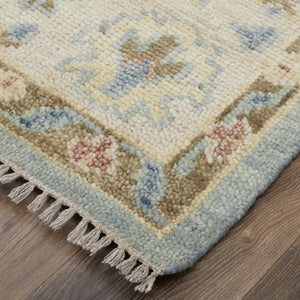 Homeroots 4' X 6' Blue Ivory And Yellow Wool Floral Hand Knotted Area Rug With Fringe Blue Wool 567131