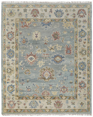 Homeroots 8' X 10' Blue Ivory And Yellow Wool Floral Hand Knotted Area Rug With Fringe Blue Wool 567133
