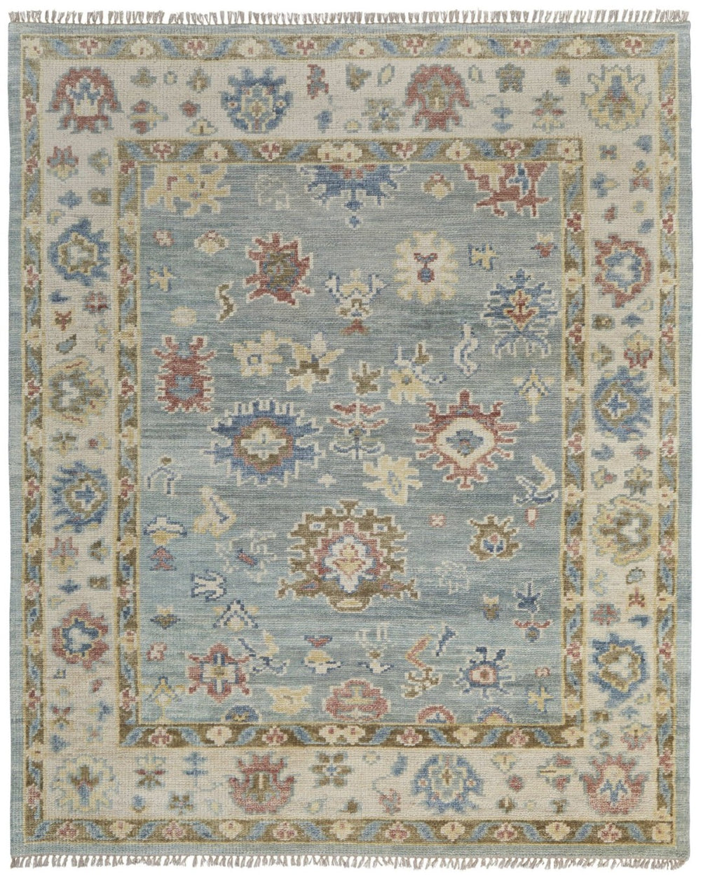 HomeRoots 4' Hand-Knotted Wool Area Rug in Blue, Ivory & Yellow Floral Design with Elegant Fringed Edges 8' X 10' 567133