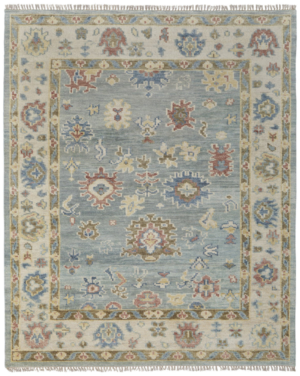 Homeroots 10' X 14' Blue Ivory And Yellow Wool Floral Hand Knotted Area Rug With Fringe Blue Wool 567134