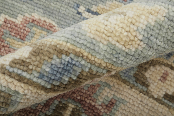 Homeroots 10' X 14' Blue Ivory And Yellow Wool Floral Hand Knotted Area Rug With Fringe Blue Wool 567134