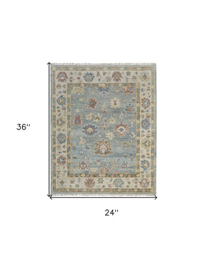 Homeroots 2' X 3' Blue Ivory And Yellow Wool Floral Hand Knotted Area Rug With Fringe Blue Wool 567135