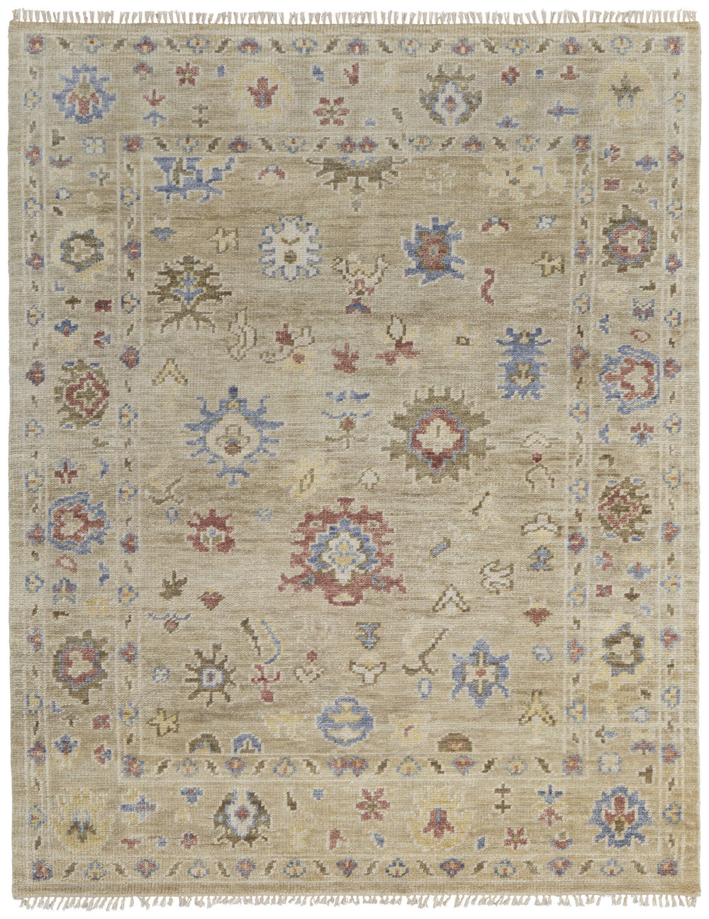Homeroots 3' X 5' Tan Brown And Blue Wool Floral Hand Knotted Area Rug With Fringe Brown Wool 567136