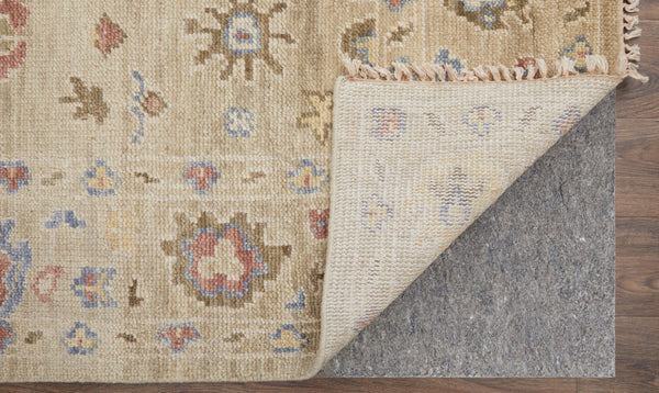 Homeroots 4' X 6' Tan Brown And Blue Wool Floral Hand Knotted Area Rug With Fringe Brown Wool 567137