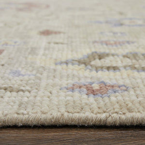 HomeRoots 4' Hand-Knotted Wool Area Rug in Blue, Ivory & Yellow Floral Design with Elegant Fringed Edges 8' X 10' 567139